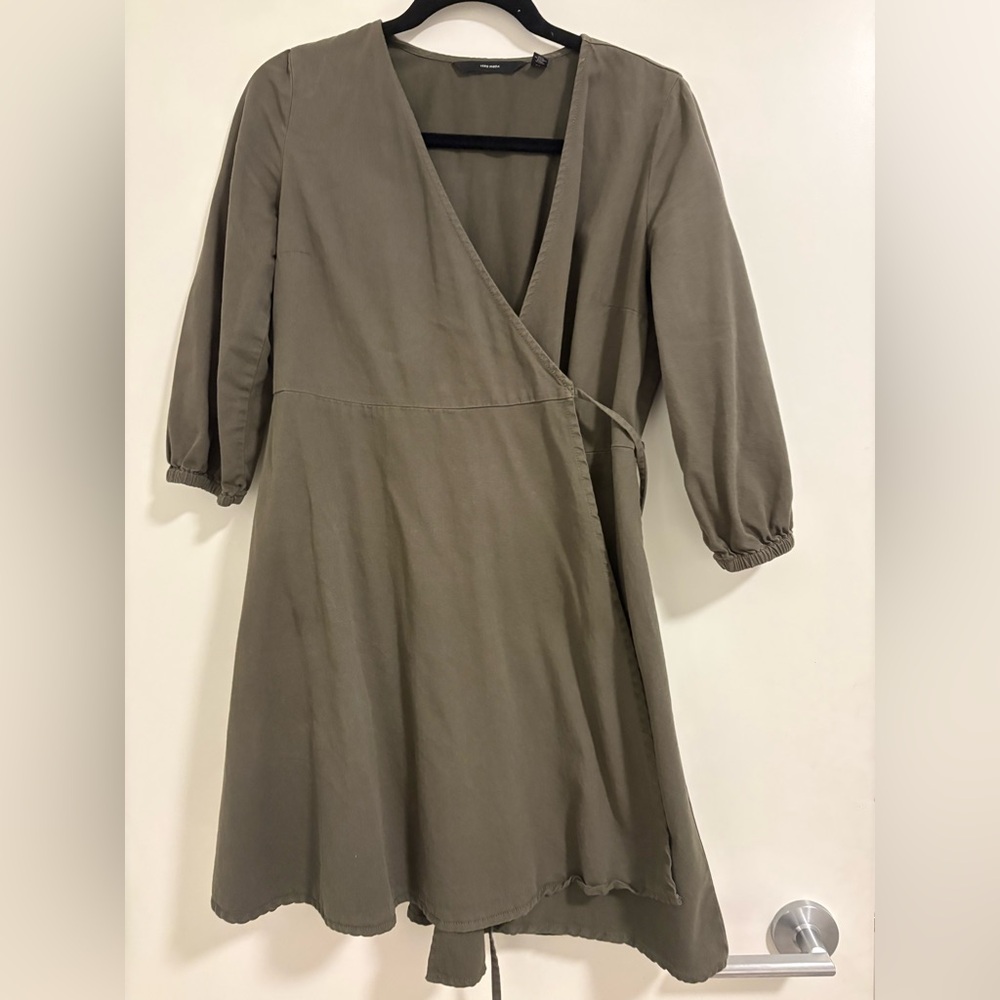 Vero Moda Long Sleeve Wrap Dress in Taupe